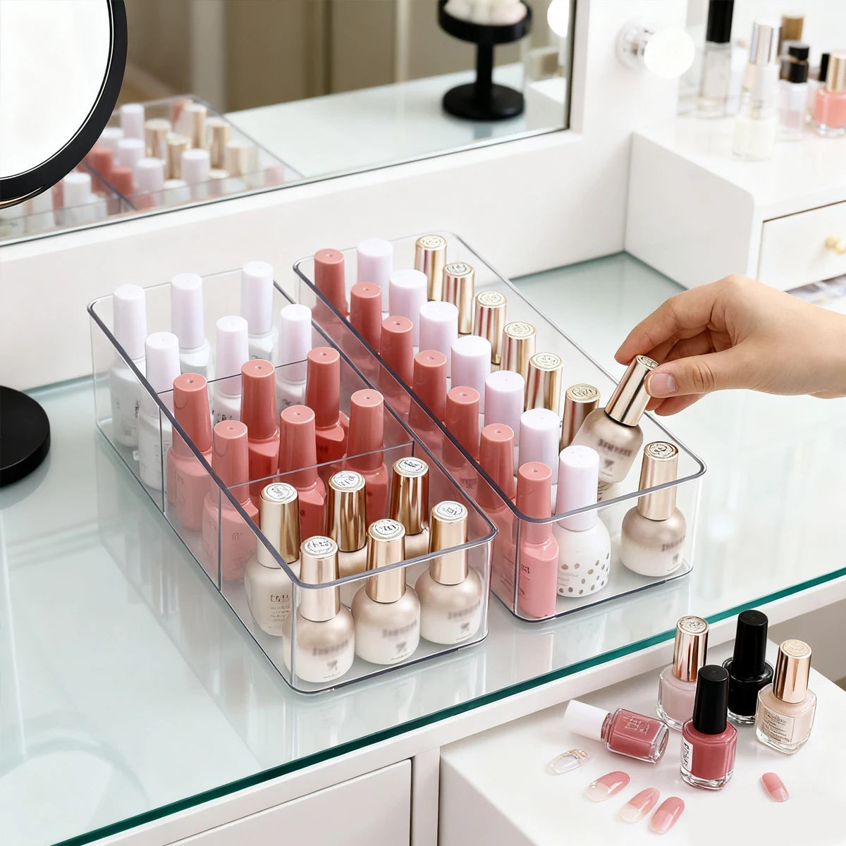 1pc acrylic three grid/space nail polish storage box nail polish display organizer dresser nail shop storage device Oasis Select