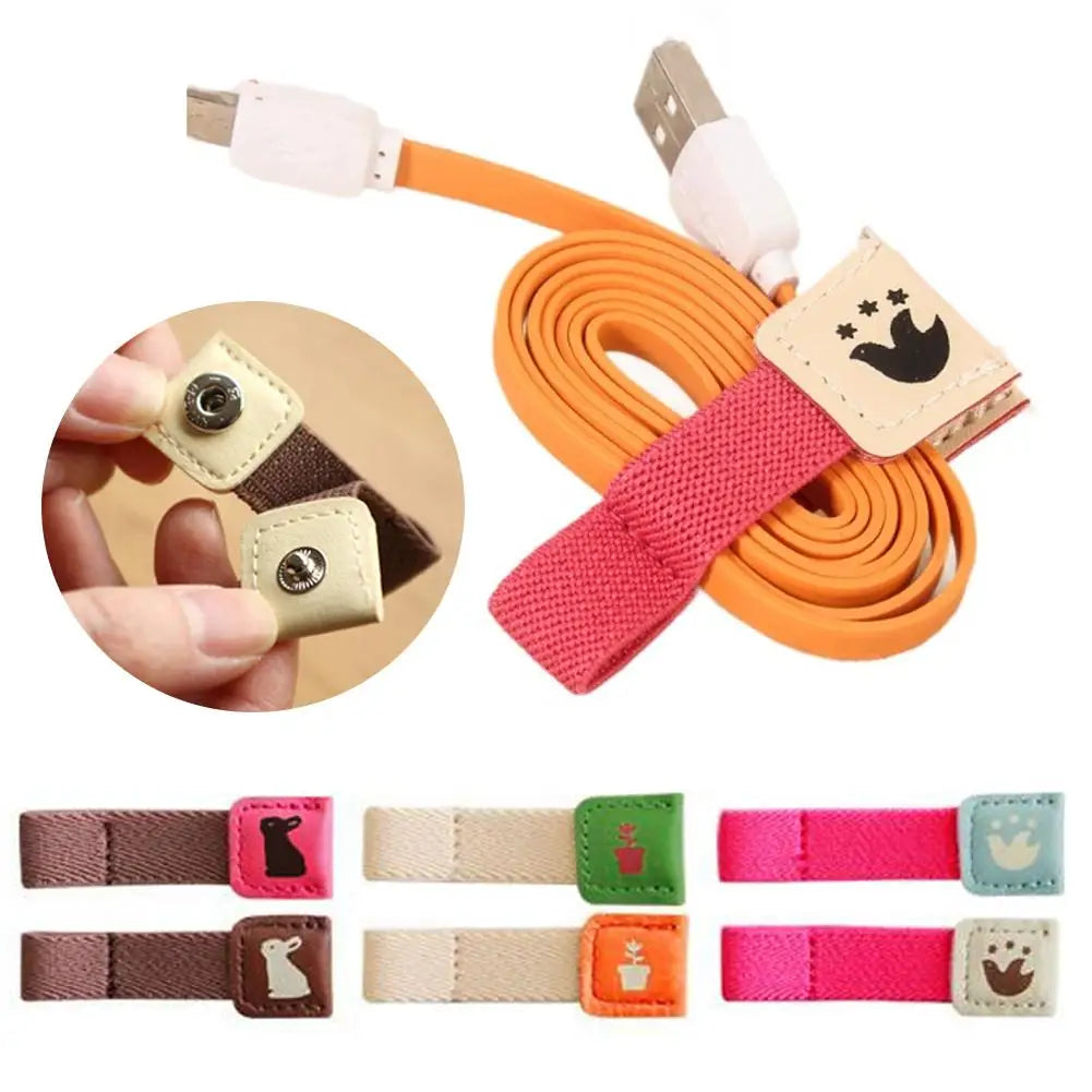 Leather Cable Organizer – Portable Snap Button Cord Winder