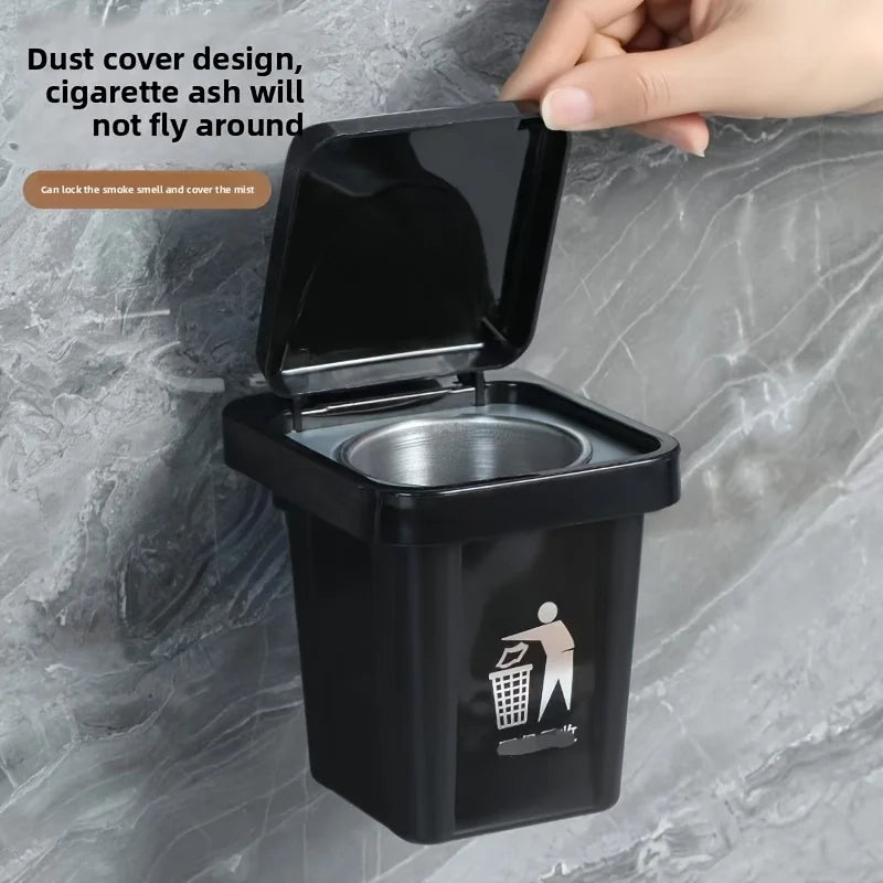 Wall Mounted Ashtray with Lid Dustproof for Bathroom Toilet Living Room Creative Ash Bin Prevent Fly Ash Stainless Trash Can Oasis Select