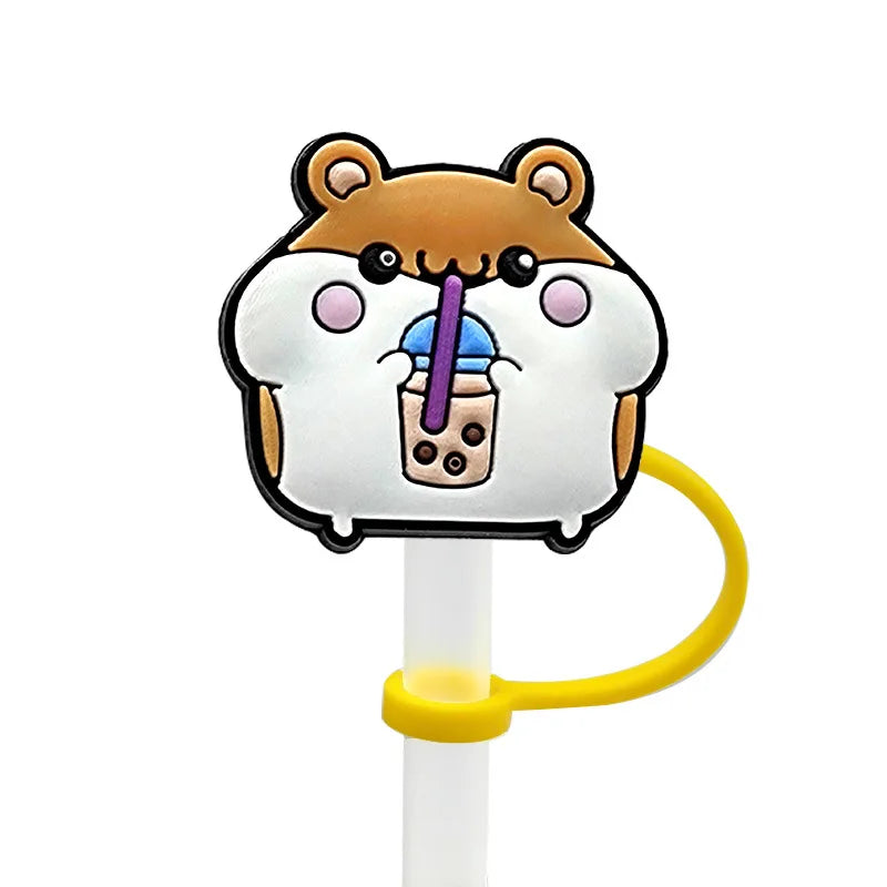 8mm/0.32in Straw Cover Cap Silicone Cute Animals Milk Tea Straw Protector Cover Straw Tip Topper for Stanley 30&40oz Tumbler Oasis Select Style 10
