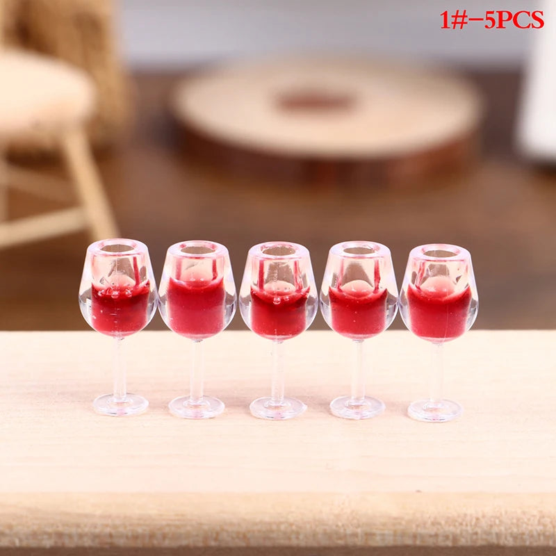 5Pcs 1:12 Dollhouse Miniature Wine Cup Beer Mug Wine Bottle Model Furniture House Decor Toy Oasis Select 1