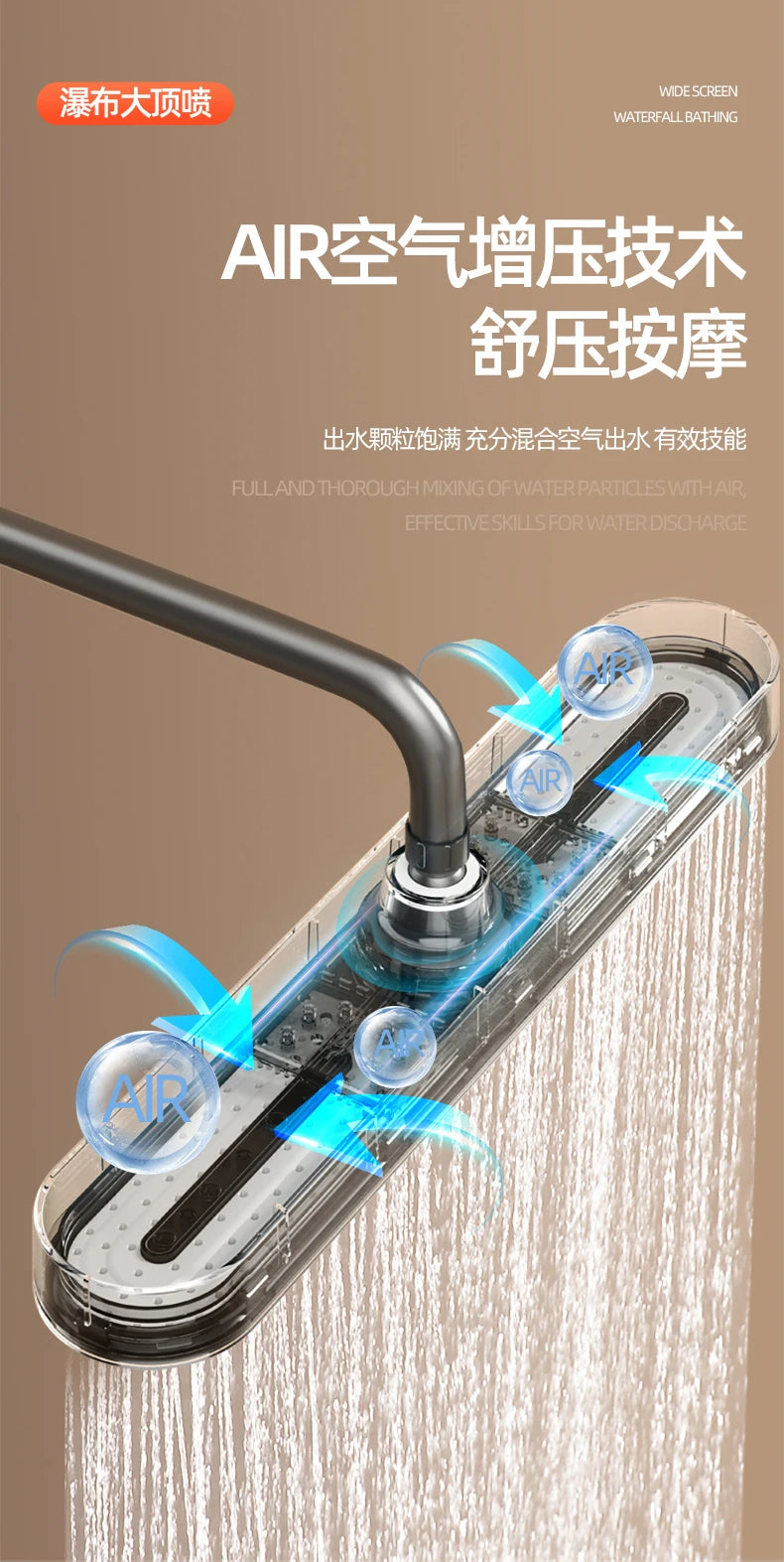 New 1pc 19 Inch High Pressure 3 Mode Rainfall Luxury Bathroom Shower Head Adjustable Anti-Clogging Silicone Nozzles Water Saving Oasis Select