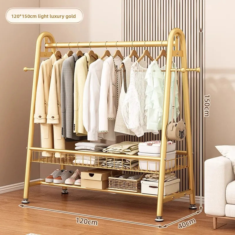 Simple Coat Rack Floor-to-ceiling Indoor Drying Rack Storage Rack Household Bedroom Floor-to-ceiling Clothes Rack Hanger Oasis Select Gold 120-150-B