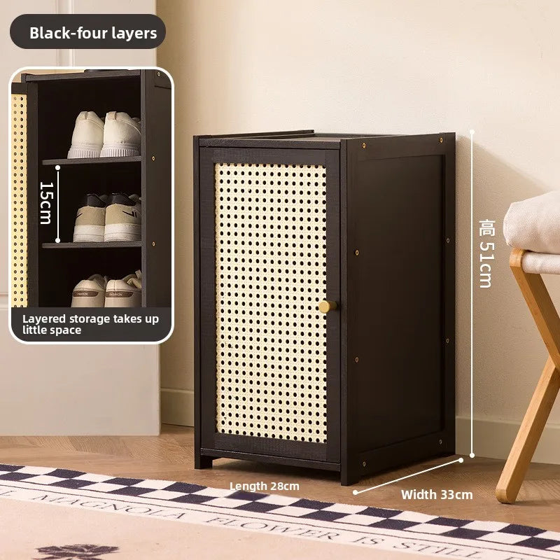 Shoe cabinet household entrance extremely narrow small shoe rack multi-layer indoor good-looking simple storage cabinet Oasis Select Black four layers