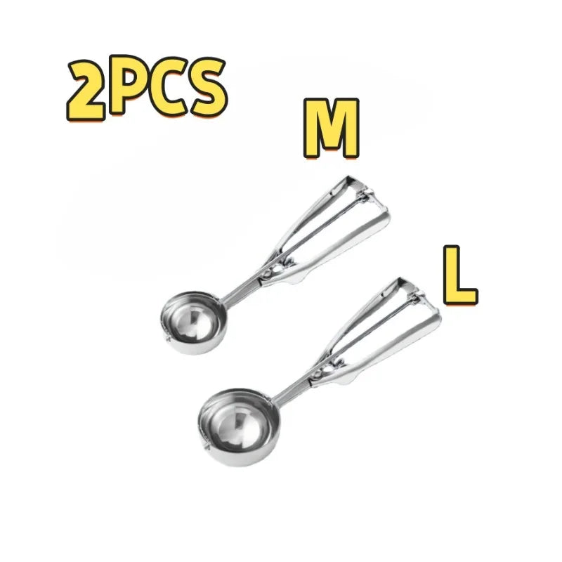2pcs Stainless Steel Trigger Ice Cream Scoop, 201 Stainless Steel Cookie Dough for Muffins Meatballs Melon Balls Kitchen Tools ﻿ Oasis Select M and L