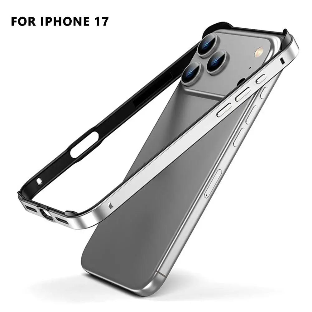 Luxury Alloy Metal Bumper Phone Case For iPhone 17 Air 17 Pro Max 17 Pro Silicone Lining Corner Pads Anti Collision Frame Oasis Select sliver 17