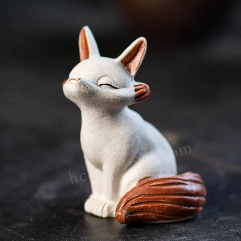 Yixing Original Mineral Purple Clay Tea Pet Fox Small Ornament Nine-Tailed Fox Sculpture Tea Table Creative Tea Plaything Can Be Oasis Select