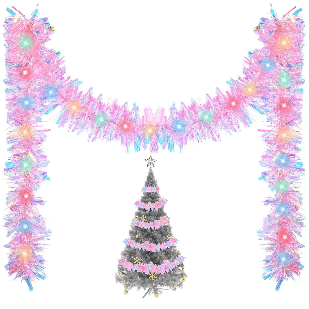 LED Christmas Tinsel Garland Artificial DIY Christmas Garland With LED Lights Xmas Metallic Twist Hanging Garland Fireplace 5m Oasis Select Pink