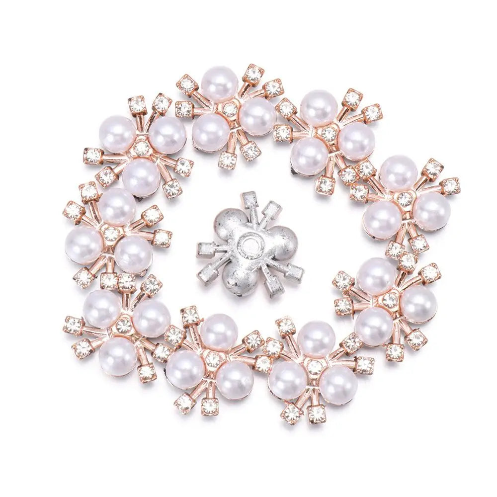 10PCS 16MM Vintage Buttons Clothing Flatback Plating Pearl Buckle Rhinestone Snowflake Cabochon DIY Craft Apparel Sewing Tools Oasis Select 1