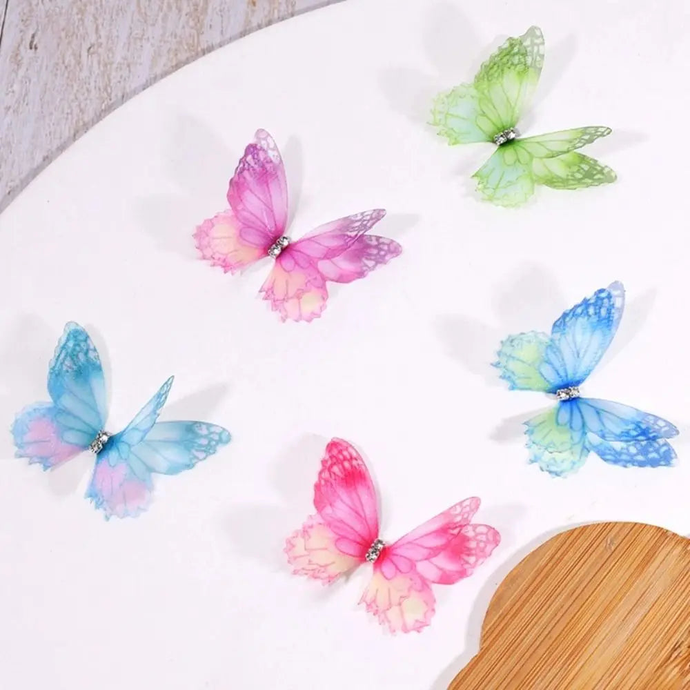 50Pcs 3D Organza Fabric Butterfly Appliques Double-layer Gradient Color Simulation Mesh Butterfly Patch Translucent Oasis Select