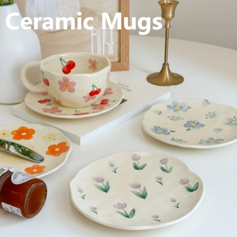 Ceramic Mugs Cute Hand Pinched Irregular Flower Heart Pattern Coffee Cup Ins Style Drinkware Kitchen Breakfast Milk Tea Cups Oasis Select