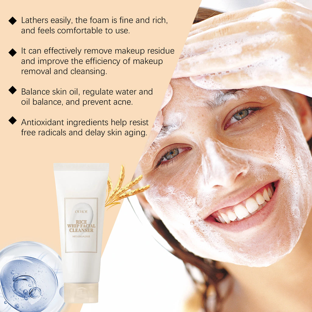 Rice Face Wash Cleanser Oil Control Purifying Cleansing Pores Moisturizing Brightening Soothing Rejuvenation Foam Glow Skin Care Oasis Select