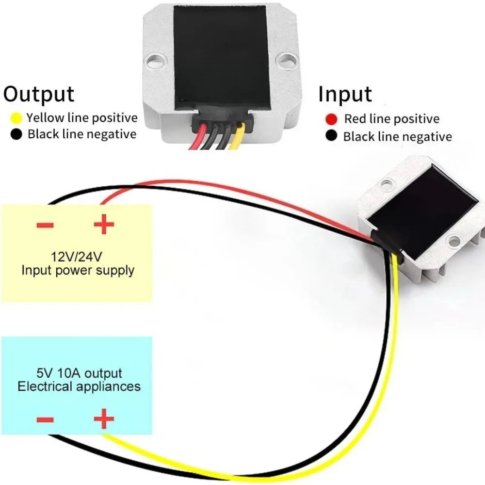 DC 12V/24V Step Down to 5V 10A 50W Waterproof Power Supply Module Transformer Regulator Module Electronic Components Converter Oasis Select
