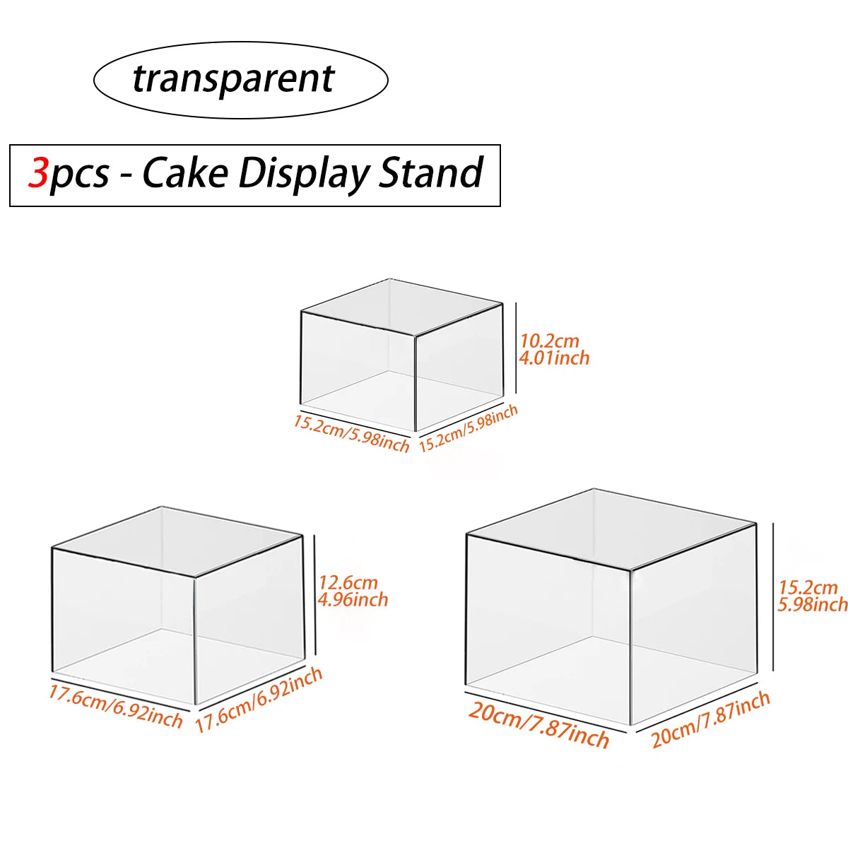 3pcs/4pcs acrylic white/transparent cake dessert display stand stackable cake display box suitable for weddings and birthdays Oasis Select 3pcs-transparent