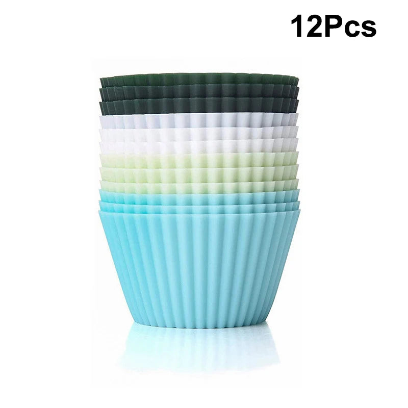 12/24Pcs Silicone Cake Mold Round Shape Muffin Cupcake Baking Molds Pudding Jelly Cup Pastry Home Kitchen Bakeware BPA Free Oasis Select 12Pcs cool color