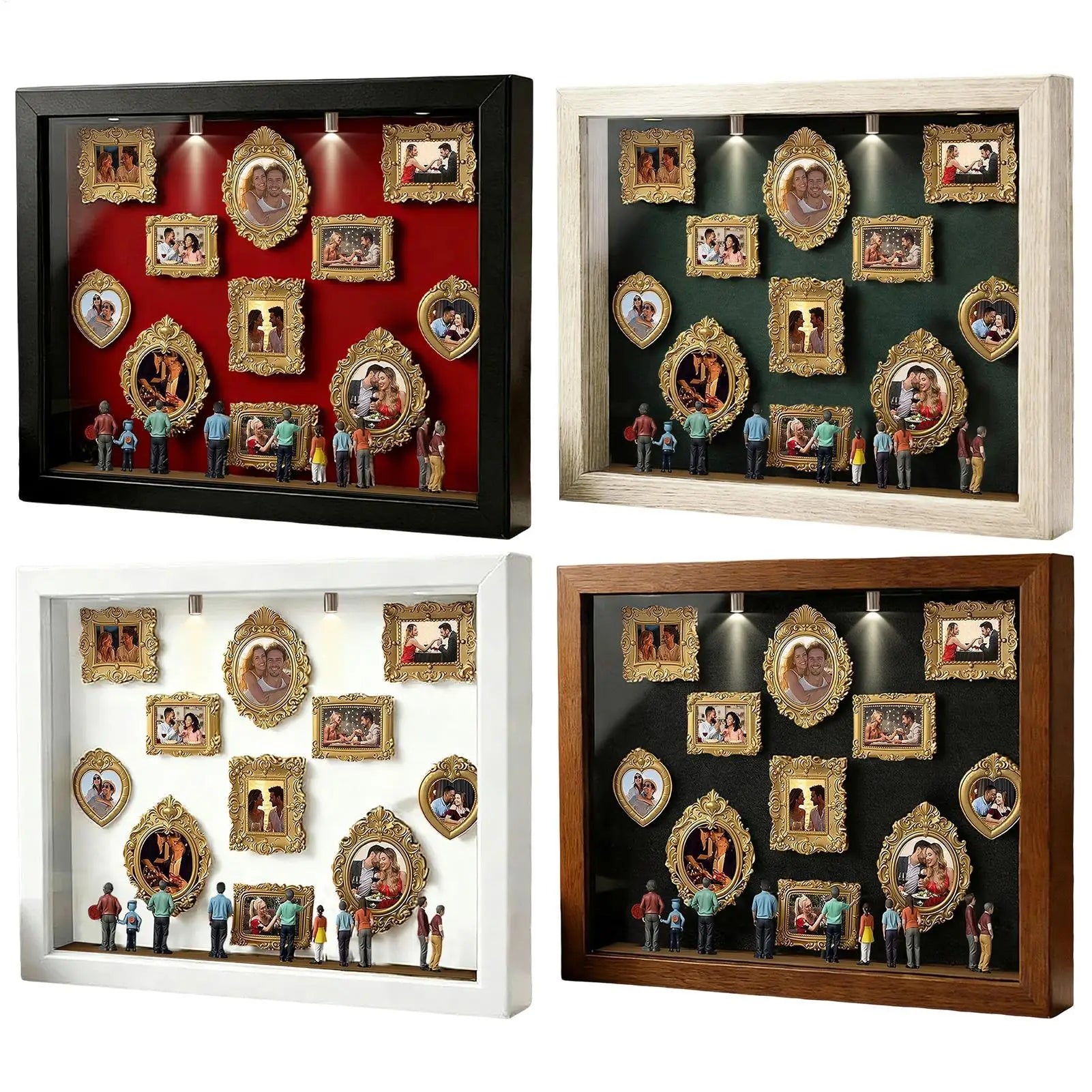 Silhouette Box Photo Display Silhouette Case with Light 11 Pieces Miniature Photo Frame with 8 Figurines for Home Valentine's Oasis Select
