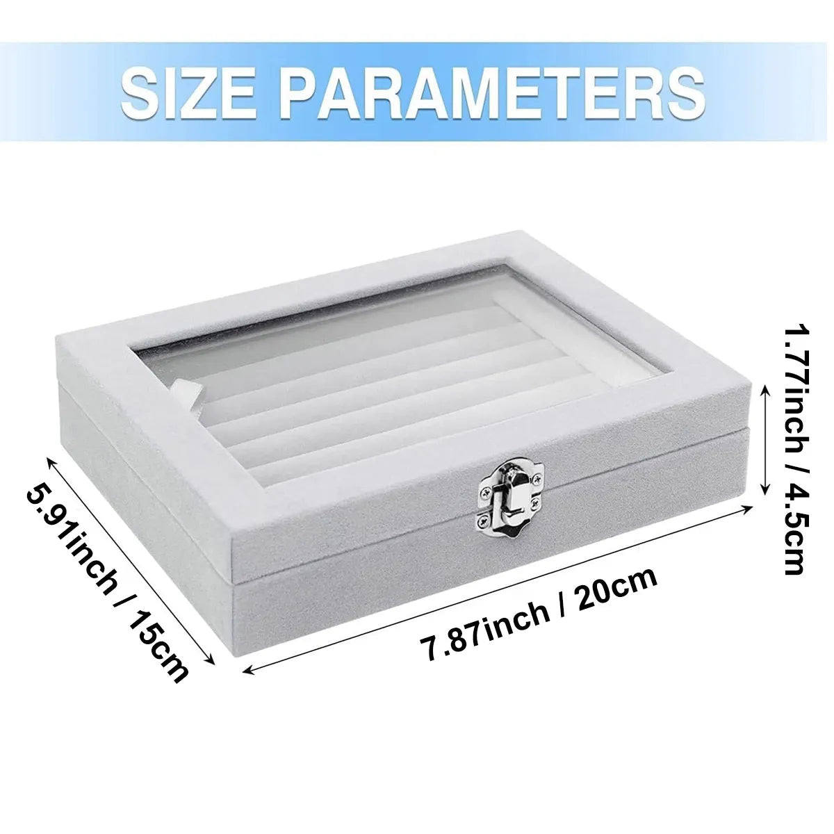 1pc,Ring storage box, soft velvet jewelry storage tray with transparent lid, earring and jewelry display box Oasis Select GRAY