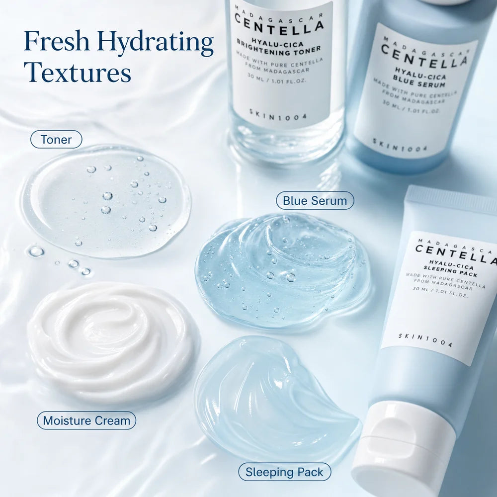 Centella Hyalu-Cica and Poremizing Travel Kit,Toner, Ampoule Serum,Face Moisturizer Cream and Night Sleeping Pack Mini 4pcs Set Oasis Select