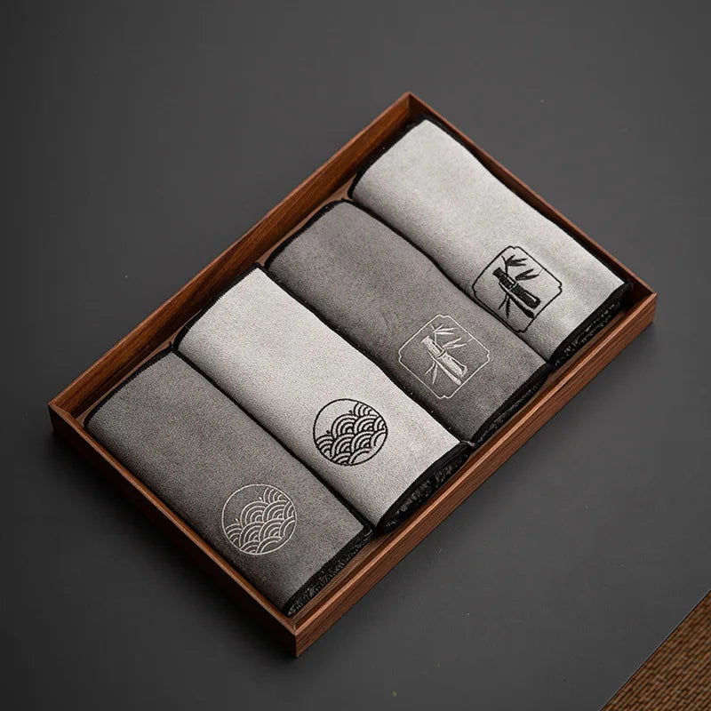 Embroidered Imitation Deer Skin Velvet Double-sided Tea Towel Zen Minimalist Tea Cloth Tea Mat Teapot Care Towel Kung Fu Tea Set Oasis Select