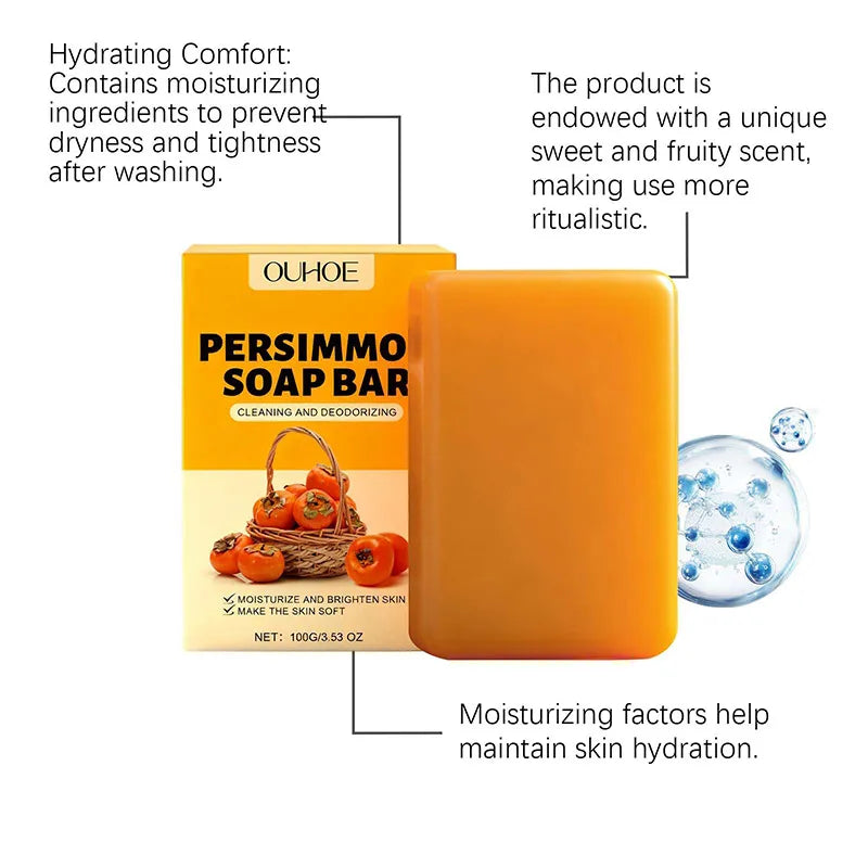 Persimmon Fruity Aroma Honey Bath Soap Bar,Reduce Mature Skin Elderly Odor,Face Body Gentle Cleansing Refreshing Moisturizing Oasis Select
