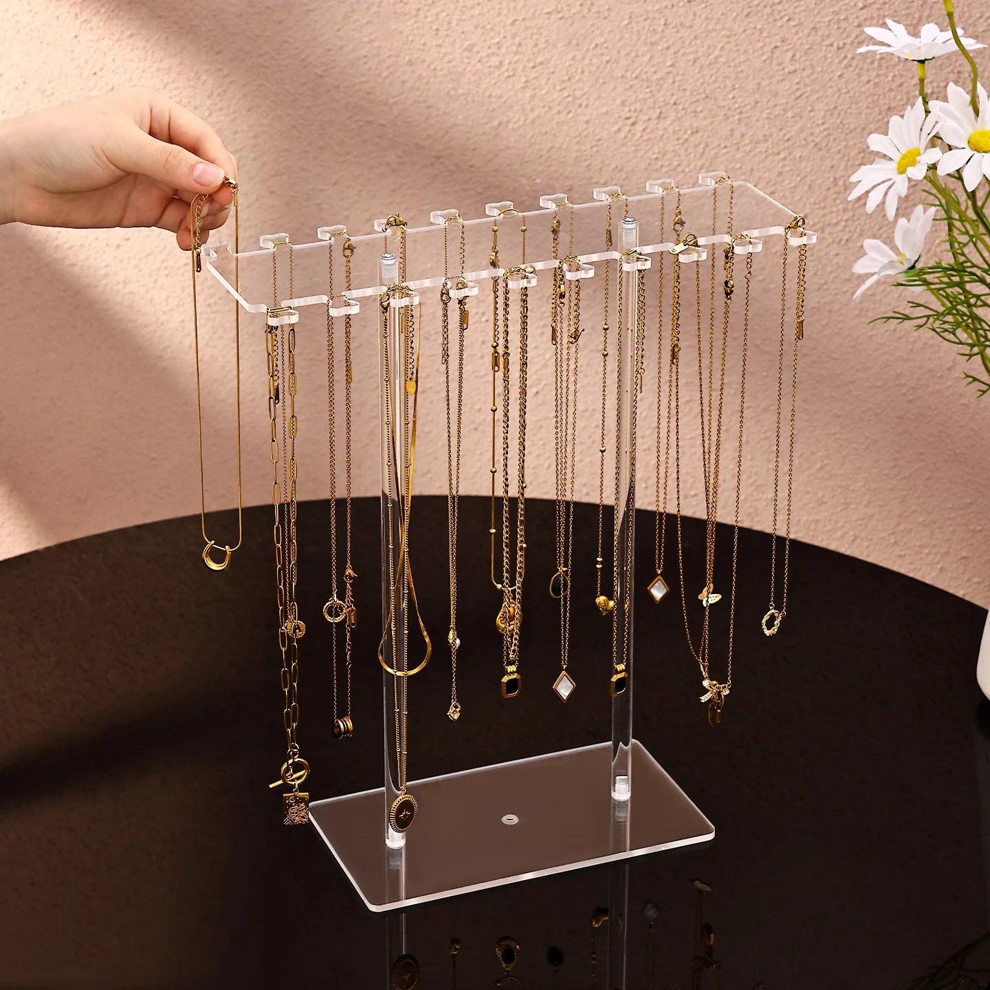 1pc Transparent Acrylic Desktop Necklace Display Rack, Dressing Table, Jewelry Organizer, Multifunctional Counter Display Props Oasis Select