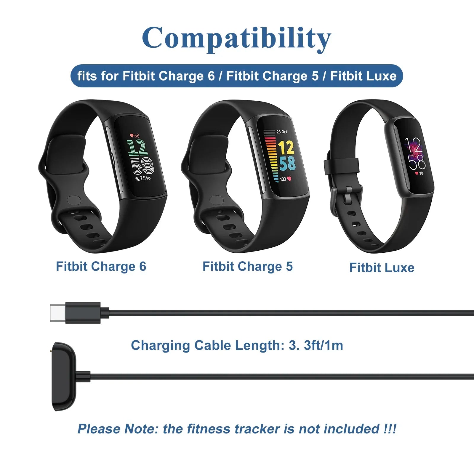 USB-C Magnetic Charger for Fitbit Charge 5, Charge 6 & Luxe Smartwatch Charger Oasis Select