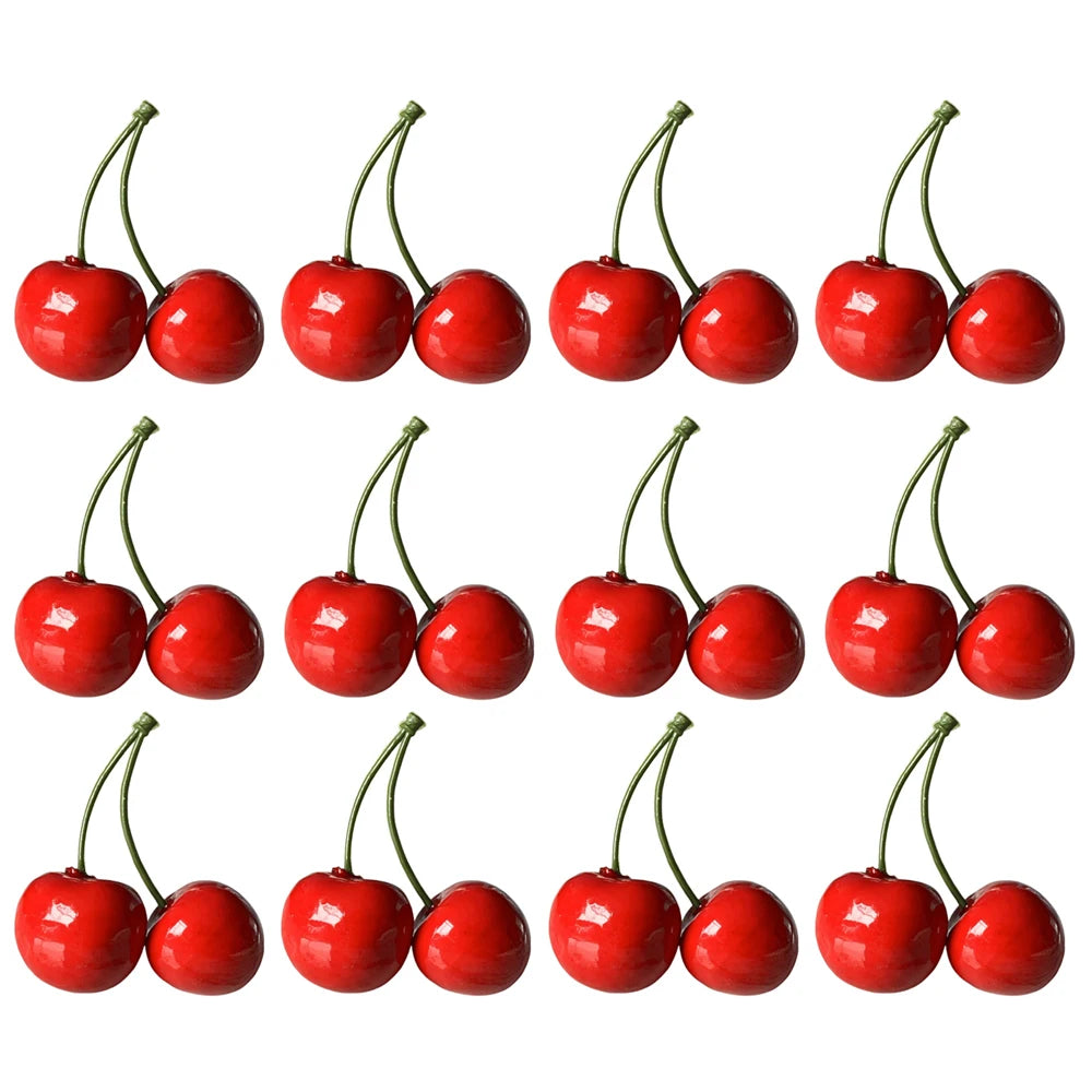 3-12 Pairs Artificial Cherry Christmas Simulation Cherry Decorations, Photography Props, Store Displays, Fake Fruit Models Oasis Select 12 Pairs S