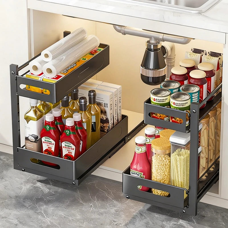 Kitchen Under Sink Shelf Cabinet Drawer Basket Adjustable Bathroom Washstand Under Cabinet Storage Rack Oasis Select