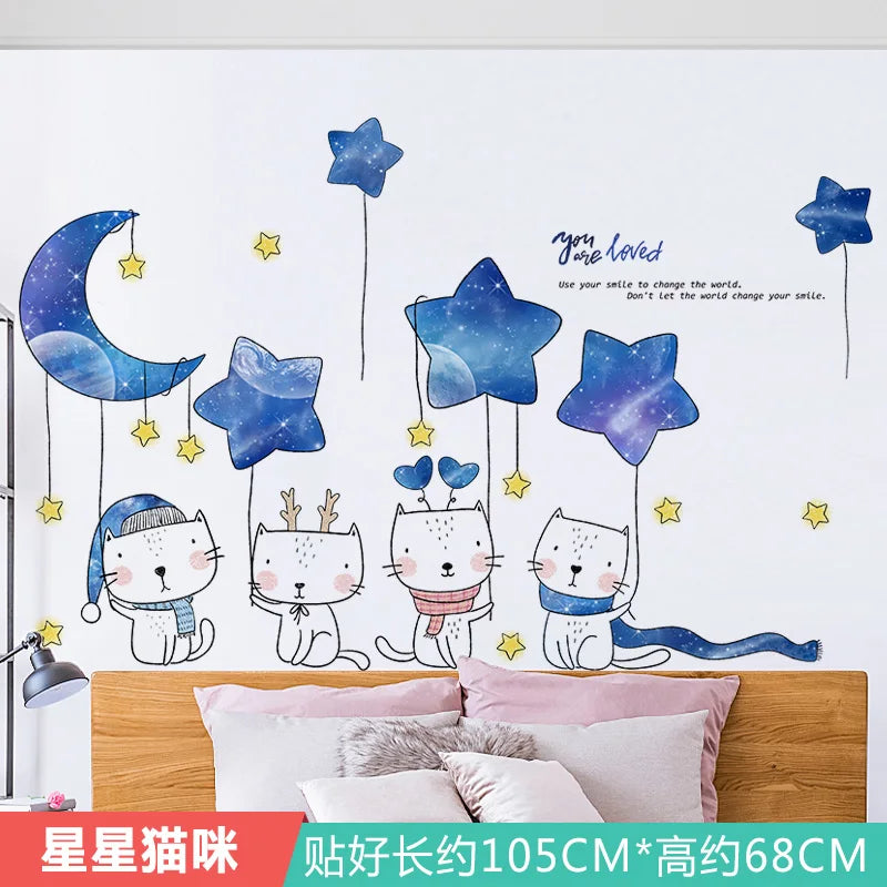 Ink Smudge Light Blue Mountain Background Wall Decoration Stickers Bedroom Bedside Chinese Artistic Conception Wall Stickers Oasis Select 18