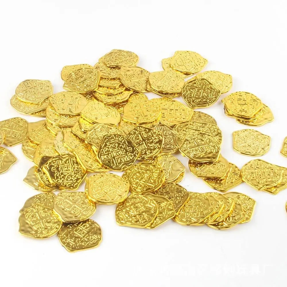 100Pcs Creative Bronze Roman Pirate Gold Coin Halloween Pirate Treasure Coins Plastic Game Currency Toys Party Supplies Oasis Select