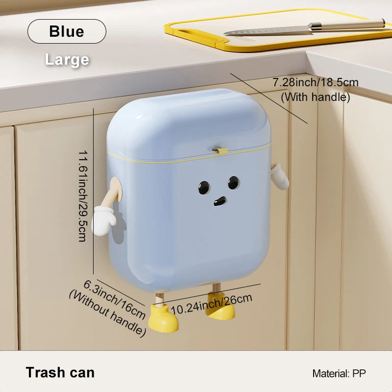 Compost Bin Kitchen for Counter Top or Under Sink, Plastic Hanging Trash Can with Lid, Wall Mounted Garbage Can for Bathroom, Oasis Select Large blue