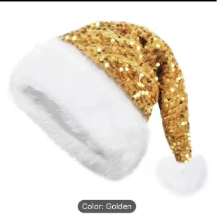 Sequined Christmas Hats Party Headwear Photo Props Adults and Children Enlarged and Thickened Christmas Oasis Select yellow 50x65cm