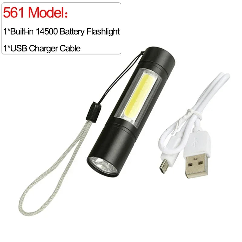 USB Rechargeable Flashlights with COB Side Light High Power LED Flashlight Outdoor Emergency Light Torch with Built-in Battery Oasis Select No magnet Flashlight