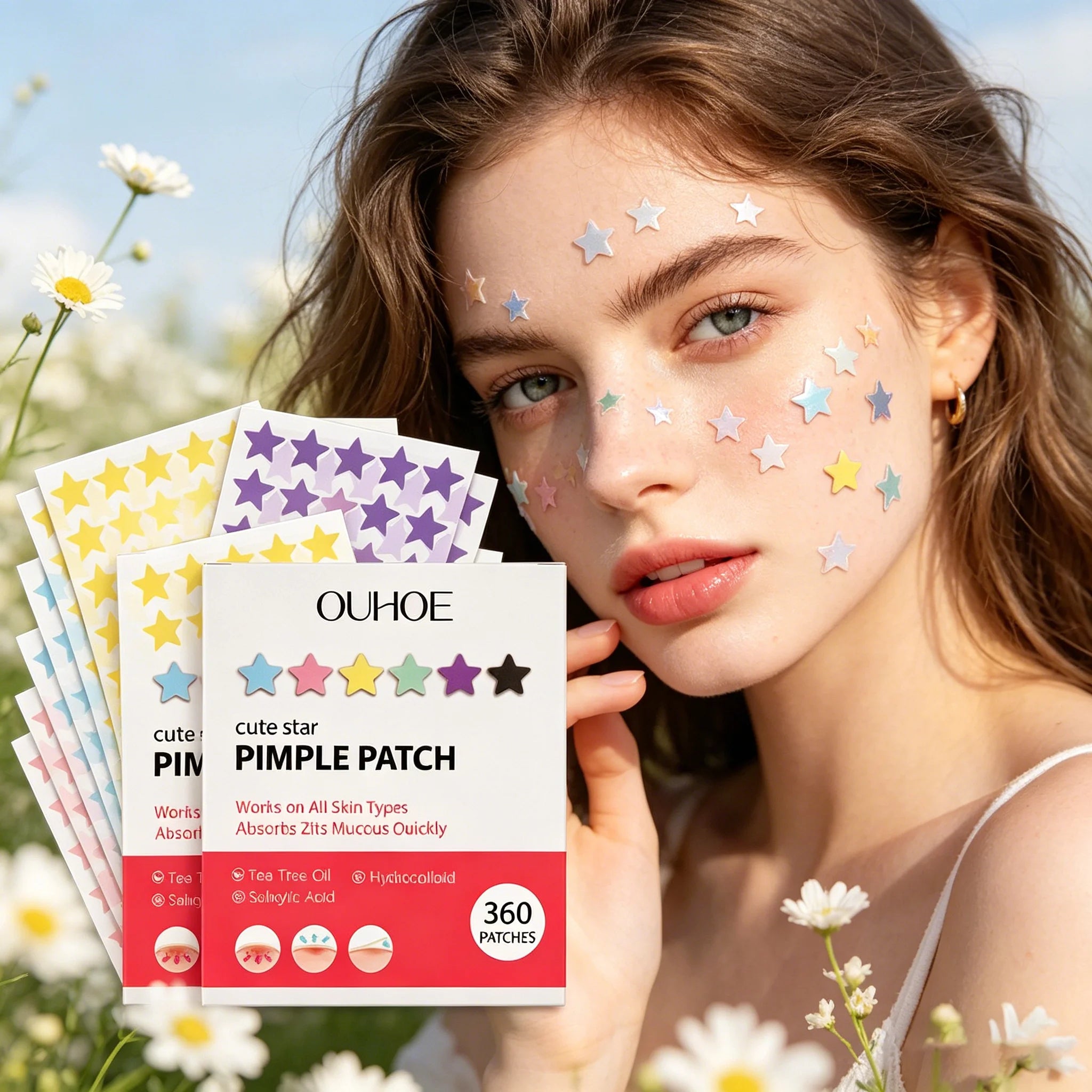 Star Shaped Pimple Patches Covering Zits Fade Blemishes Hydrocolloid Invisible Pimple Removal Tool Multi-Color Star Acne Patches Oasis Select