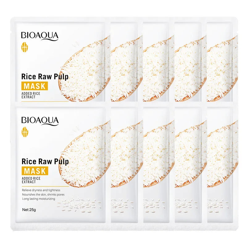 BIOAQUA Rice Raw Pulp Face Mask – Whitening & Hydrating 10pk Sheet Face Mask Oasis Select 10pcs