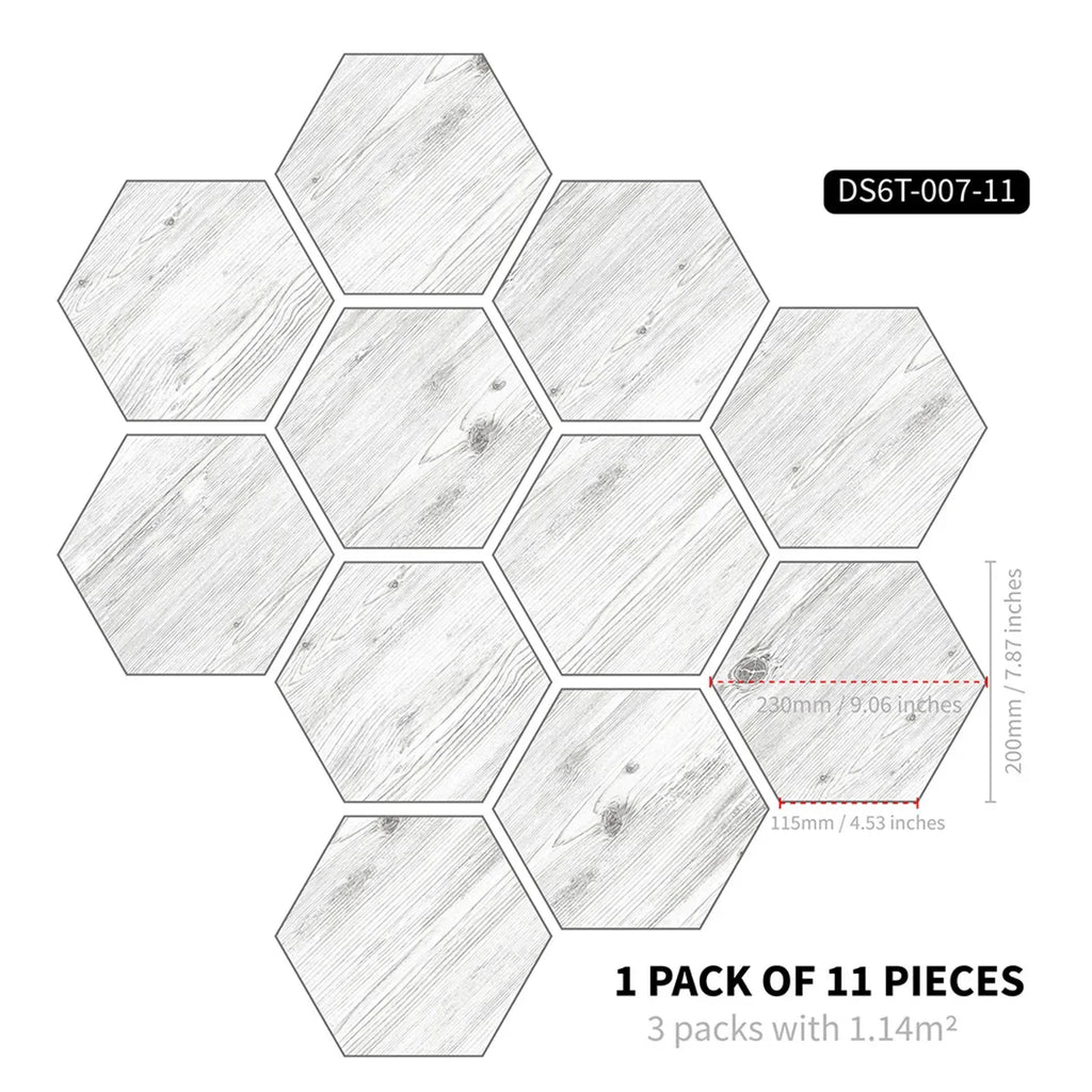 Marble wood grain self-adhesive hexagonal floor stickers waterproof home decoration hexagonal art Mosaic floor stickers Oasis Select DB-6T11P-007-CC 20cm x 23cm 11pcs
