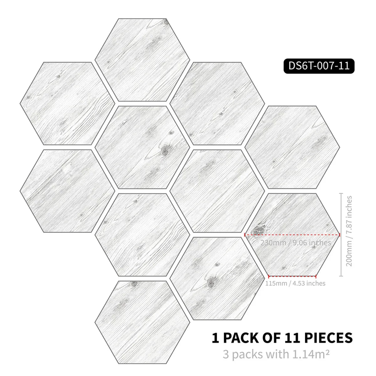 Marble wood grain self-adhesive hexagonal floor stickers waterproof home decoration hexagonal art Mosaic floor stickers Oasis Select DB-6T11P-007-CC 20cm x 23cm 11pcs