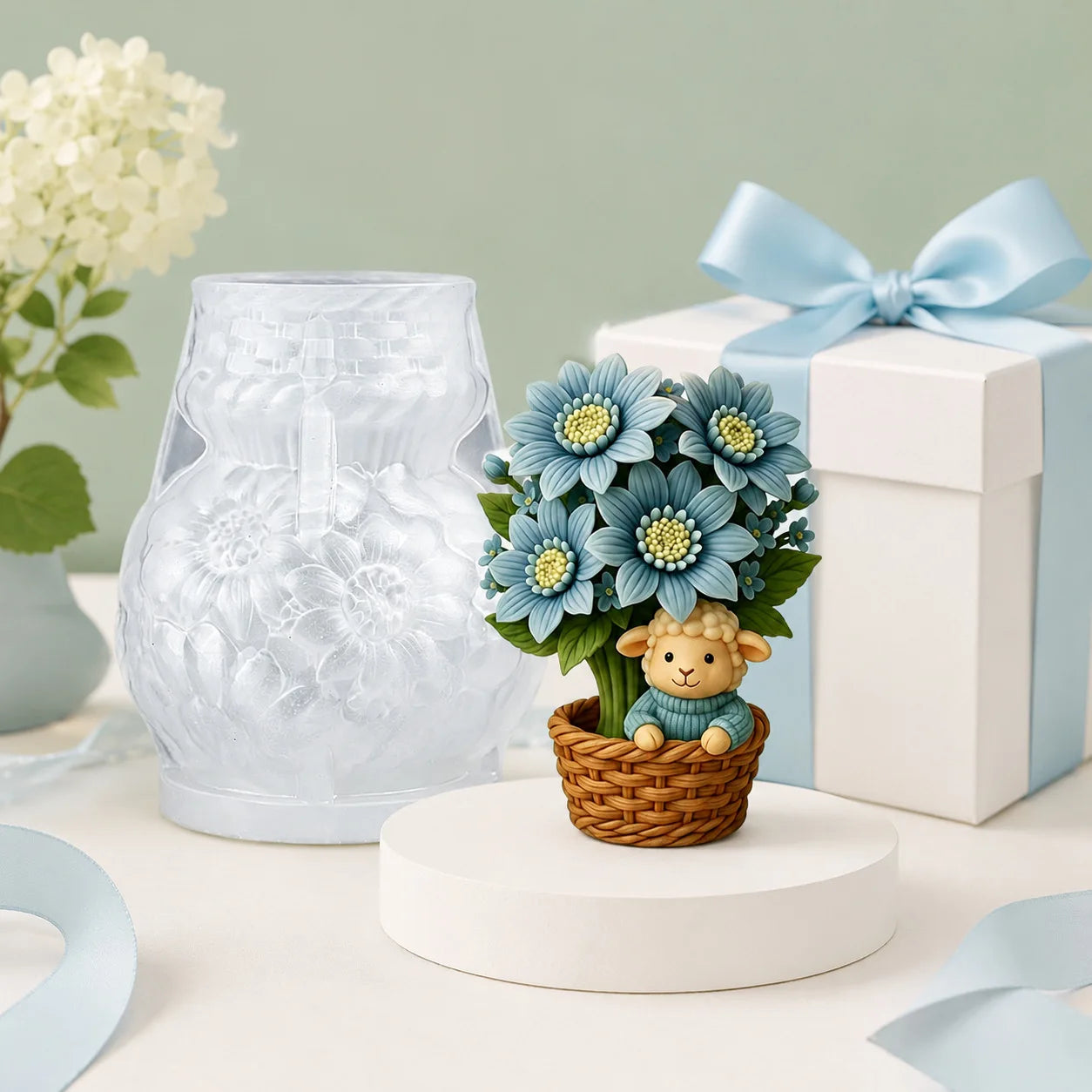3D Sheep Flower Basket Silicone Candle Mold – DIY Craft