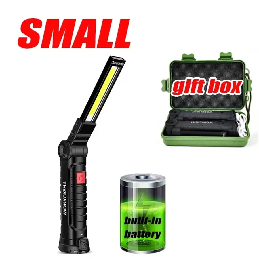 Rechargeable Camping LED Work Light COB Flashlight with Magnet and Hook Waterproof 5 Lighting Modes Suitable for Night Work Oasis Select Small-Box