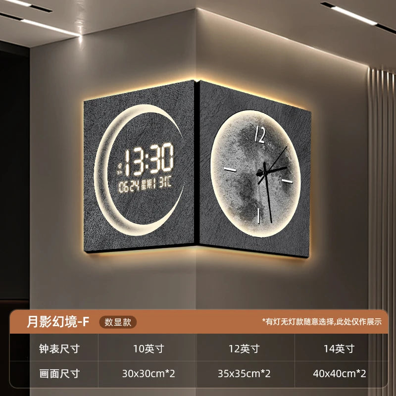 Double Corner Clock Creative Living Room Perpetual Calendar Digital Display Corner Clock Electronic Decorative Wall Clock Oasis Select F 30cm x 30cm Plug in