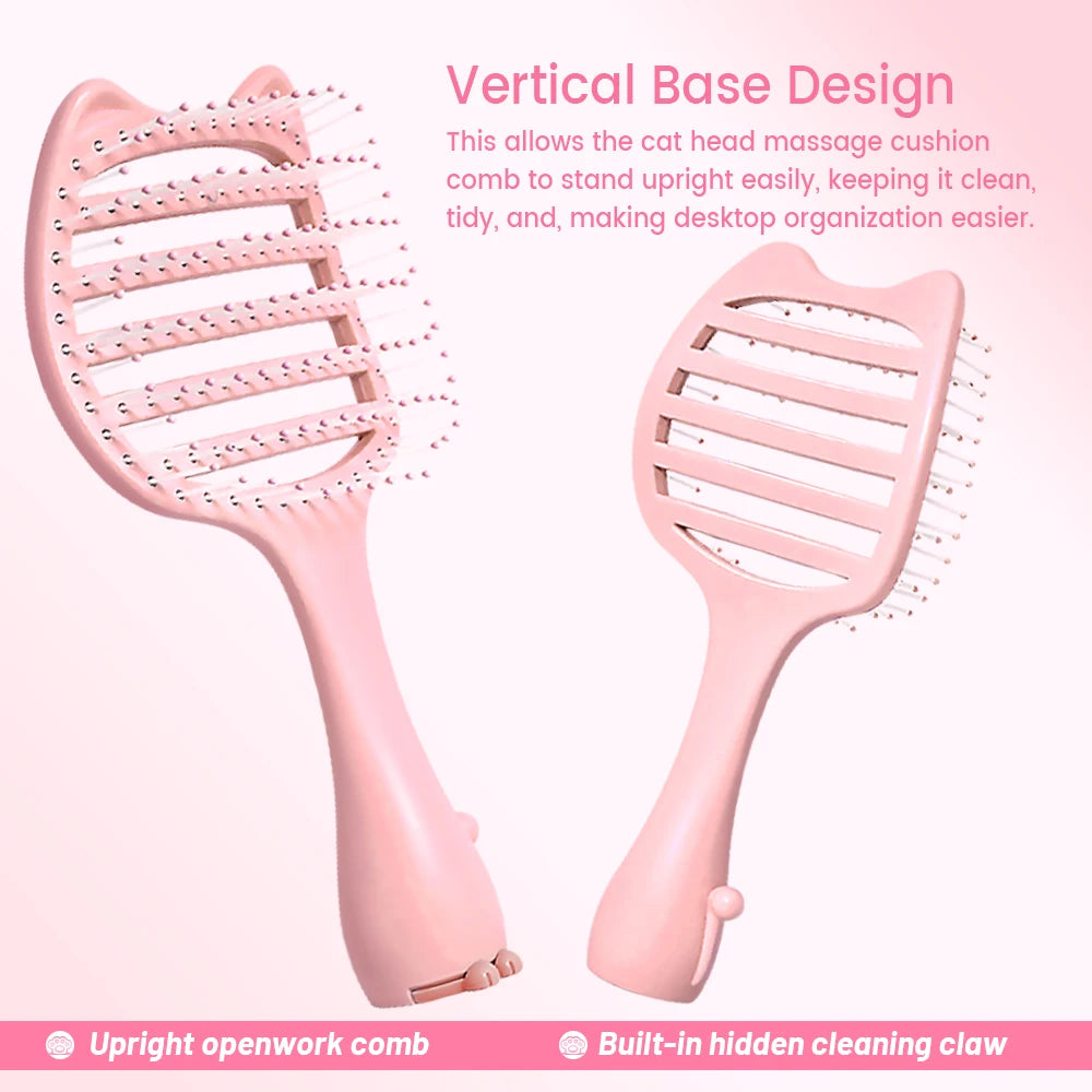 Cat-Ear Hollow Hair Brush – Anti-Static Detangling Comb Scalp Massage Hair Brush Oasis Select