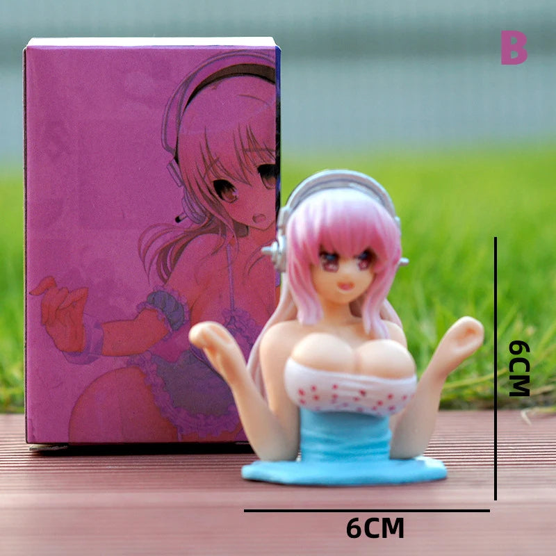 Sexy Kanako Chest Shaking Girls Car Ornaments Cartoon Kawaii Anime Statue Car Dashboard Sexy Doll Figurine Cute Car Decorations Oasis Select B