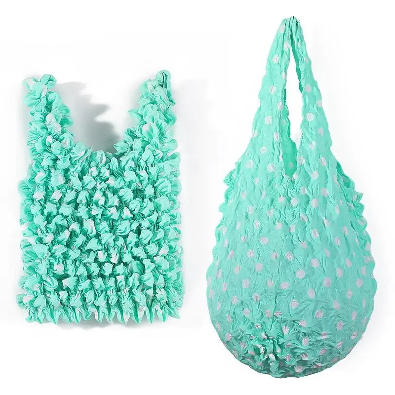 Expansion Fold Pleated Flexible Stretch Mini Shopping Bag Large Capacity Bubble Elastic Portable Handbag Storage Bag Oasis Select Green