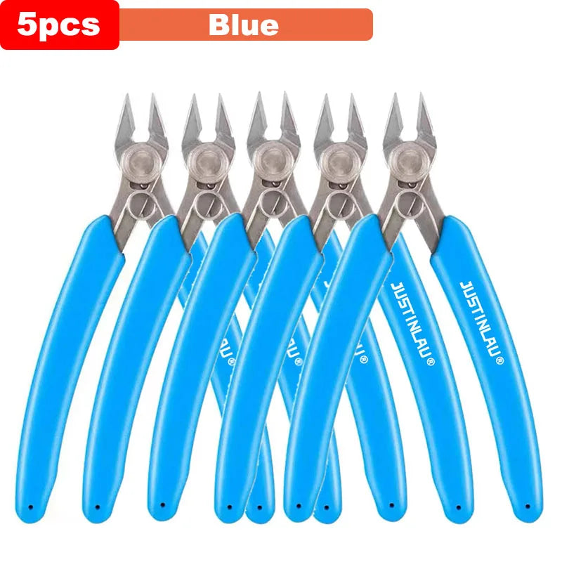 Universal Stainless Steel Pliers DIY Electronic Diagonal Side Cutting Nippers Wire Cable Cutter 3D Printer Parts Hand Tools Oasis Select Blue-5pcs
