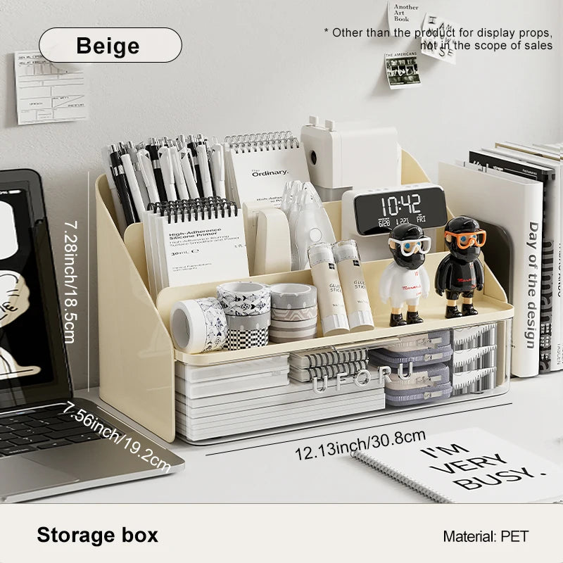 Desk organizer, student stationery drawer, home and office organizer with pen holder, multi-purpose storage box Oasis Select Beige
