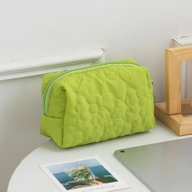 Fashion Candy Color Large Capacity Travel Makeup Bag Women Quilted Flower Storage Bag Portable Toilet Bag Oasis Select Green
