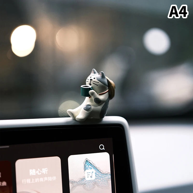 Cute Car Interior Decoration Ornaments Mini Cat Action Figure Auto Dashboard Rearview Mirror Decoration Car Accessories Oasis Select A4