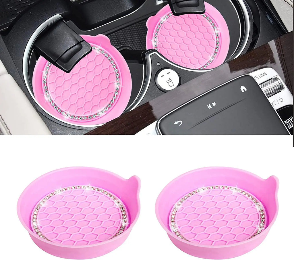 Bling Rhinestone Car Cup Holder Coasters | Non-Slip Rubber Pads