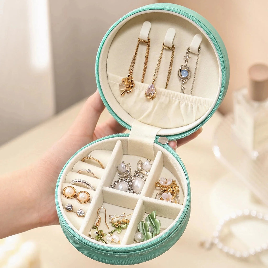 1pc Small Travel Jewellery Organiser Storage Case,Mini PU Leather Travel Jewelry Storage Case for Rings Earrings Necklace Oasis Select green