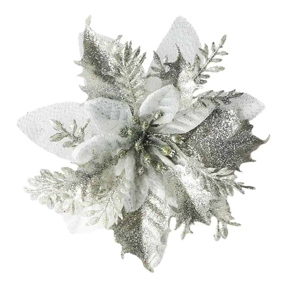 Christmas Poinsettia Glitter Flower Hanging Xmas Party Tree Decoration Xmas Tree Ornament Home Decoration Navidad New Year Oasis Select